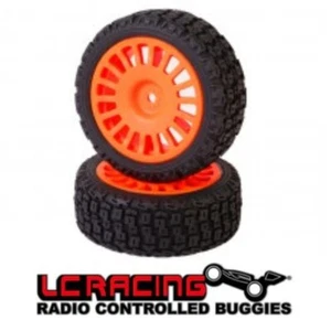 C8056 LC Racing Flo Orange 1/10 4x4 RC Rally Cross 12mm Car Wheels + Tires (2) - Picture 1 of 1