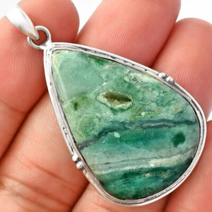 Natural Green Lace Agate 925 Sterling Silver Pendant Jewelry P-1064 - Picture 1 of 5