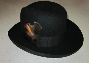Dobbs Mens Vintage Black Wool Fedora Hat 7 1/4  Made In USA - Picture 1 of 9