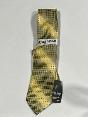 Mens Stacy Adams Yellow Tie With Blue Dots And Matching Pocket Square NEW - Image 1 of 4