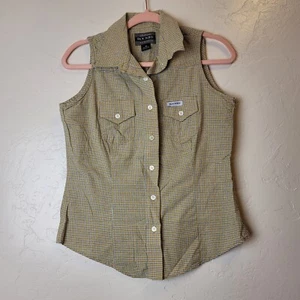 Camisa De Colección Rockies Para Mujer Talla M Sin Mangas A Cuadros Abotonada Top Cuello Amarillo - Imagen 1 de 4