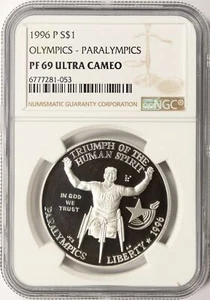 1996-P Paralympics Olympics Silver Dollar $1 NGC PF69 Ultra Cameo - Picture 1 of 2