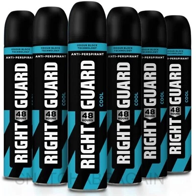 6 x RIGHT GUARD COOL FOR MEN 48hr PROTECTION ANTI-PERSPIRANT SPRAY 250ml
