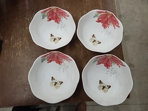 Lenox Butterfly Meadow Poinsettia Soup Cereal Bowl Set of 4 Porcelain 6-1/4" - Picture 1 of 9