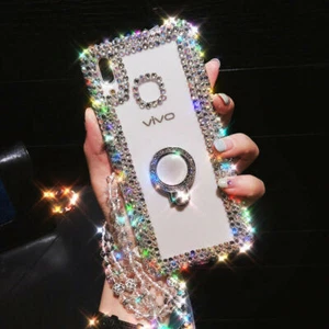 Luxury Bling Sparkly Ring Holder Soft Women Case Phone Cover W/ Crystals Lanyard - Picture 1 of 11
