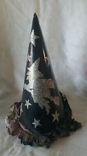 50s Vintage Halloween Witch Party Hat 12" Glittered Cardboard Crepe Paper Trim 