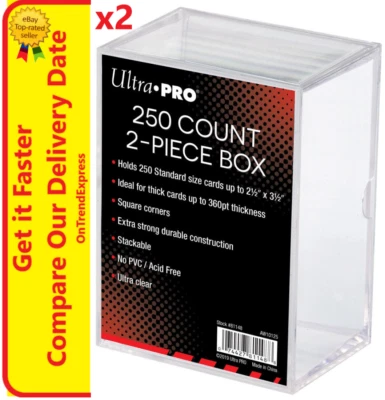 2 x Ultra Pro 250 Count Trading Card Storage Box 2 Piece Clear Holder 250ct - Image 1 of 4