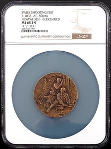 Swiss Shooting Fest Medal, R-1035, AE, 50 mm, Nidwalden-Beckenried, NGC MS 65 BN - Picture 1 of 6