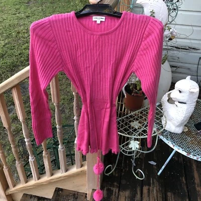 Sonia Rykiel Enfant Girls Pink Sweater Dress Sz 16 Pom Pom Ball Belt Long Sleeve - Image 1 of 4