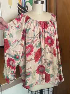 Blusa Top Benares Akshay Talla XL Pavo Real Floral Corbata Campesina Anthropologie - Imagen 1 de 9