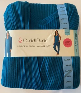 ¡NUEVO! Juego de salón acanalado de 3 piezas Cuddl Duds para mujer talla grande súper suave acogedor azul - Imagen 1 de 6