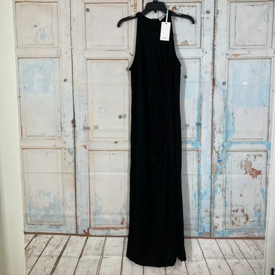 Grace Karin Front Slit Halterneck Ruched Bodycon Party Maxi Dress Size XL Black - Image 1 of 4