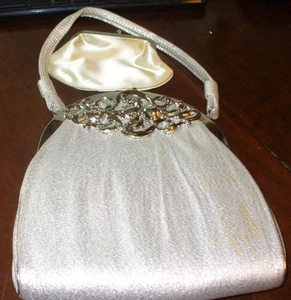 50er Jahre Harry Levine (HL USA) Silber Metallic Abendtasche mit aufgesetzter Geldbörse - Bild 1 von 6