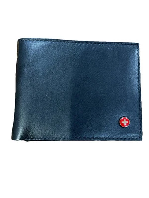 Alpine Swiss Black Expandable Business Card Genuine Leather Front Pocket Wallet - Image 1 of 4