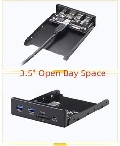 Concentrador de panel frontal de 20 pines a USB tipo C USB 3.0 Micro SD/TF para espacio de bahía abierta de 3,5" - Imagen 1 de 8