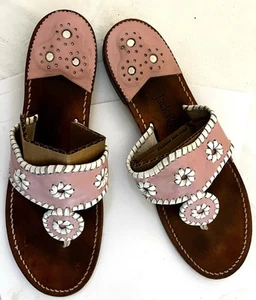 JACK ROGERS Hamptons Pink / White Thong Sandals - Women Size 10 M - NICE! - Picture 1 of 8