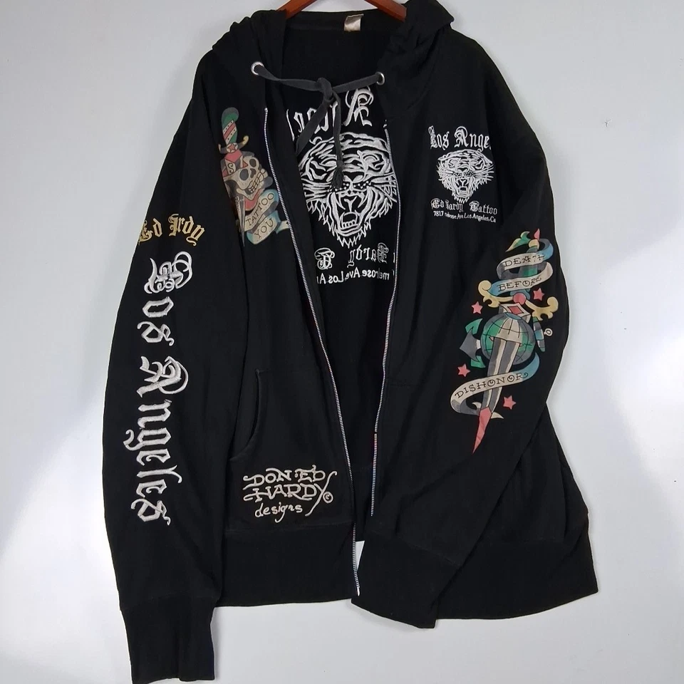 EdHardy Y2k 3xl Christian Dior Full Zip Hoodie Longsleeve Jacket HipHop No Zippr - Изображение 1 из 4