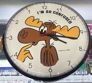 Vintage Bullwinkle Backwards "I'm So Confused" Wall Clock 1987 *Tested Working* - Picture 1 of 5