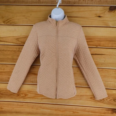 Croft & Barrow Full Zip Quilted Jacket Womens Sz PM Beige Cotton Blend Pockets - Image 1 of 4
