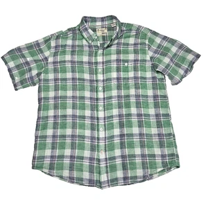 Weatherproof Washable Linen Camp Shirt Button Up Short Sleeve Men's XL 50" Plaid - Picture 1 of 9