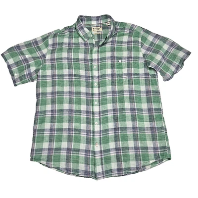 Weatherproof Washable Linen Camp Shirt Button Up Short Sleeve Men's XL 50" Plaid - Image 1 of 4
