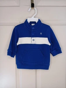 Janie & Jack Pullover Size 3-6 Months Blue White Snap Front Kangaroo Pocket EUC - Picture 1 of 6