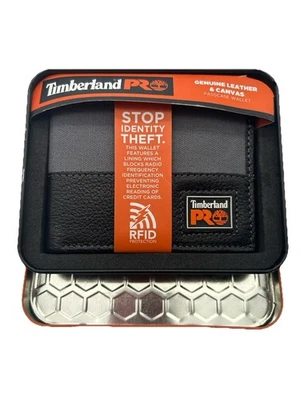 Timberland RFID Wallet Black Passcase Pro Leather With ID Slot in Tin Gift Box - Image 1 of 4