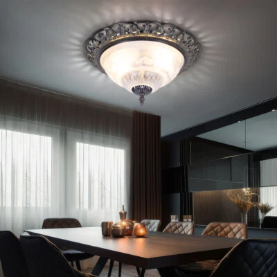 Plafoniera Lampada Letto Plafoniera Vetro 2 Fiamma Argento Antico H 17 CM - Immagine 1 di 4