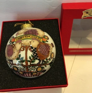 Debbie Mumm 12 Days of Christmas TREE Ornament THREE FRENCH HENS GLASS BALL BIEN - Picture 1 of 3