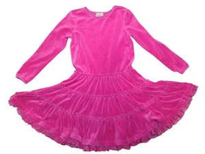 Hanna Andersson Velvet Tiered Twirl Dress Girls Size 8 Hot Pink Party Stretch - Picture 1 of 7