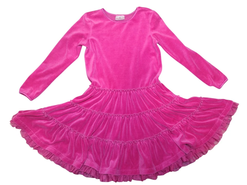 Vestido Hanna Andersson Rosa Terciopelo Niñas Giratorio 8 Fiesta Crinolina Elastizado en Niveles Foto 1 de 4