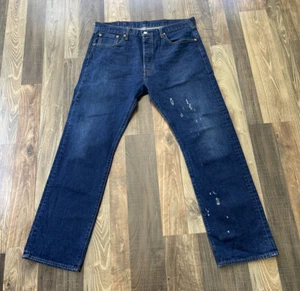 Levi's 501 Regular Medium Blue Jeans distressed Men actual sizeW37 L29 - Picture 1 of 16