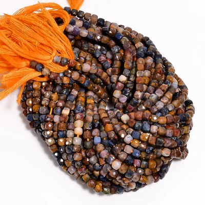 100% Natural Pietersite Gemstone Box Shape Faceted Beads 4X4 mm Strand 8" GB-529 - Image 1 of 2