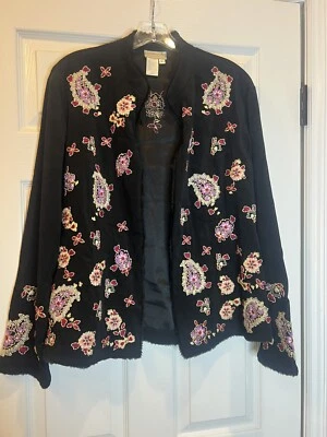 Chaqueta Blazer Coldwater Creek Talla M Bordada Boho CL12 Foto 1 de 4