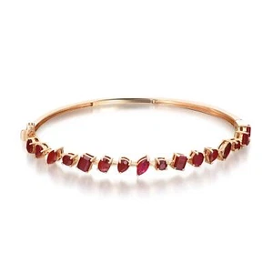 Multi Shape Prong Set Ruby Bangle Bracelet 14K Yellow Gold 3.12Cttw - Picture 1 of 5