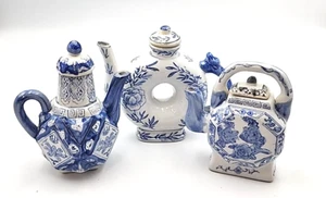 Cobalt Blue and White Teapots Lot of 3 - Picture 1 of 13