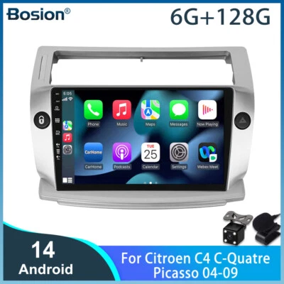 9'' Autoradio Für Citroen C4 C-Quatre Picasso Android 14 GPS NAVI 6+128G CarPlay - Bild 1 von 4