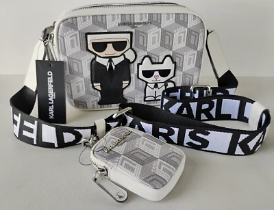 KARL LAGERFELD PARIS GREY CUBE LOGO COMBO CAT CROSSBODY PURSE NWT - Image 1 of 4