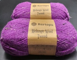 2 SKEINS/BALLS  OF (DISCONTINUED) KARTOPU MELANGE WOOL TWEED YARN - VIOLET - Picture 1 of 4
