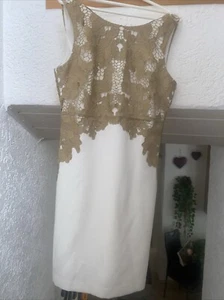 Damen Etui Kleid 38 von Ashley brooke weiß mit echter spitze in beige - Bild 1 von 5