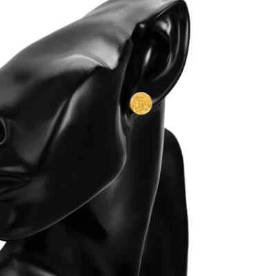 Small fragrance round metal pleated stud earrings in gold color - Image 1 of 4