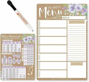 Weekly Meal Planner Dry Erase Board for Refrigerator - Floral Magnetic Weekly...