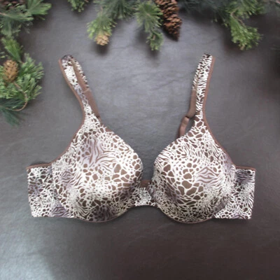 Hanes 胸罩 36C 码棕色花卉钢圈可调扣背 — 第 1/4 张图片