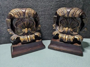 Vintage Verandah Heavy Roman Or Greek Leaf Design Bookends ~ Resin X 2 - Picture 1 of 13