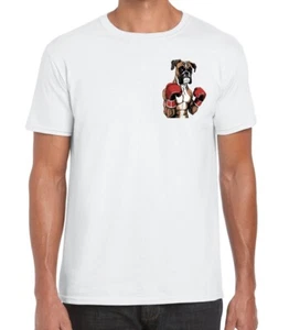 Boxer Hund mit Boxhandschuhen Mini Logo Print Baumwolle Herren Unisex T-Shirt Top - Bild 1 von 3