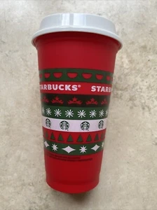 Starbucks Reusable Plastic Coffee Travel Cup w/ Lid 16oz - Holiday Winter 2013 - Picture 1 of 5