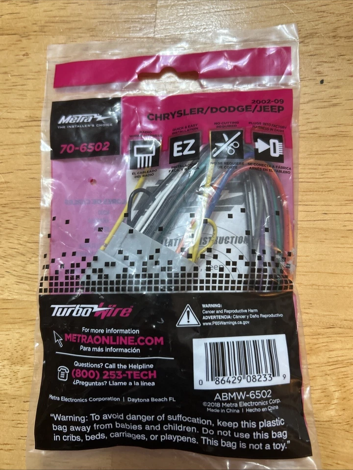 Arnés de cableado Metra 70-6502 para vehículos Chrysler/Dodge/Jeep 2002-2007 seleccionados Foto 1 de 1
