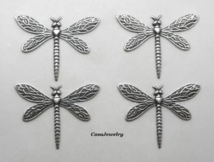 #4182 ANTIQUED STERLING SILVER PLATED DRAGONFLY W/2 HANG HOLES - 4 Pcs - Picture 1 of 2