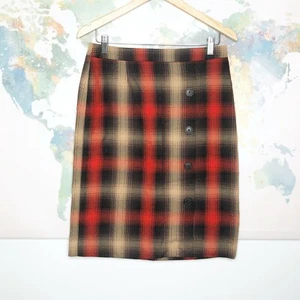 Cato Skirt Size 6 Straight Plaid Red Brown Zip Up Button Accents Academia - Picture 1 of 7