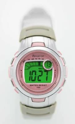 Armitron Donna Ragazzi Orologio Data Allarme Rosa Chiaro Argento Gomma 50m Batt - Immagine 1 di 3